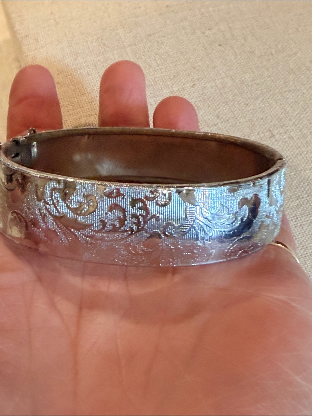 Silver Floral Engraved Bangle Bracelet - Women's Jewelry